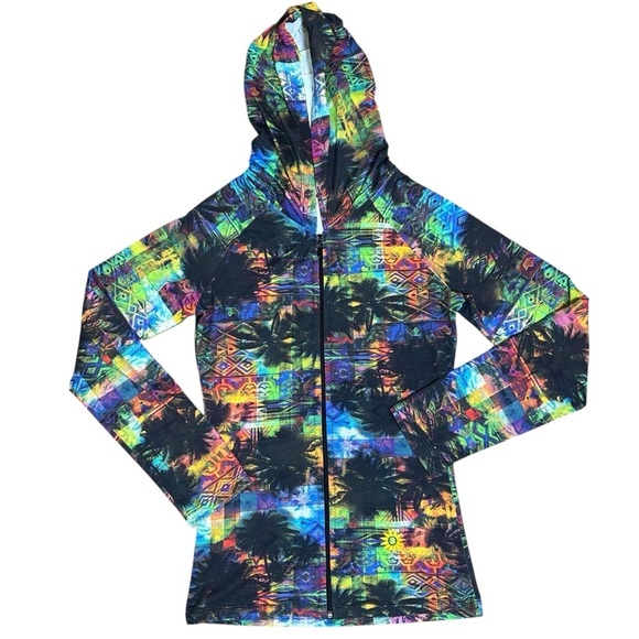 Margarita Supplex Activewear rainbow palm yoga Zip Hoodie Jacket Size 1 small - Picture 2 of 8